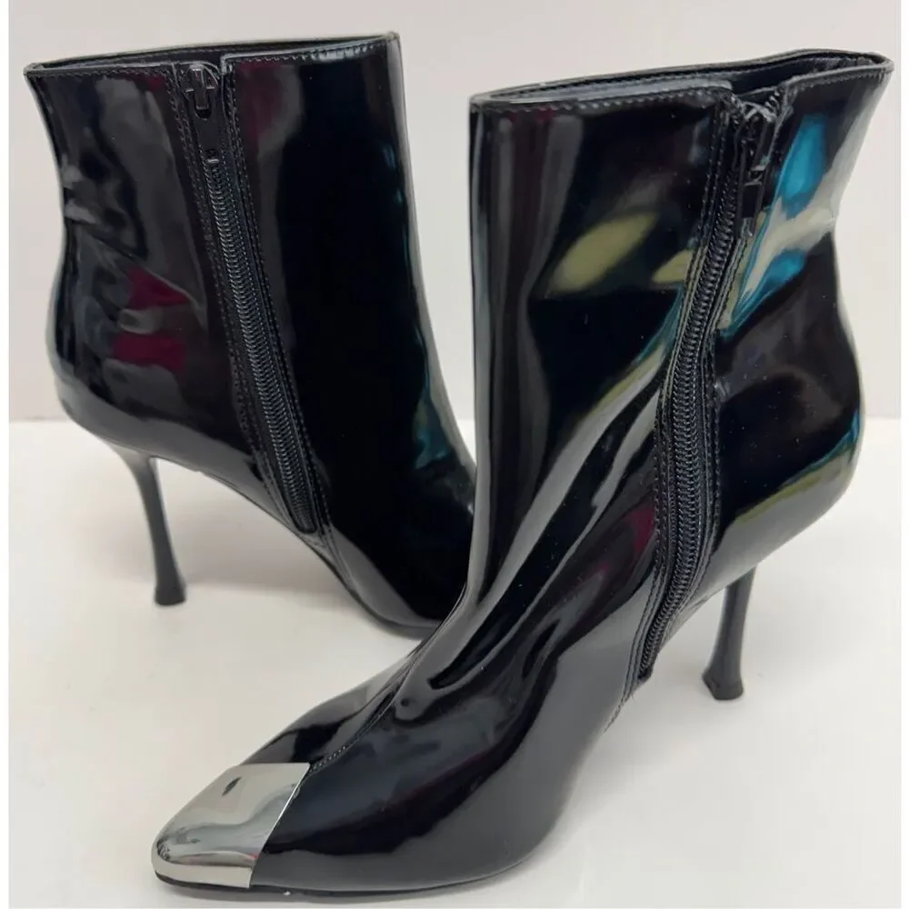 INC International Concepts Boots Size 5 Black Patent Pointed Toe‎ Stiletto Heels